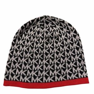 Michael Kors Signature Beanie with Red Trim